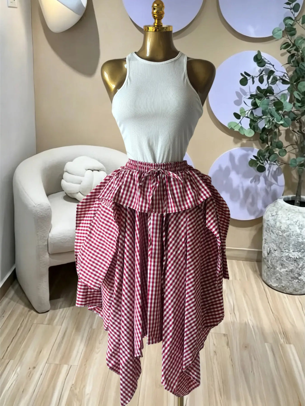 Women's Sleeveless Knit Tank Top and Asymmetrical Skirt Set