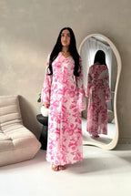 Women's elegant backless floral-lined summer dress with tie-up details