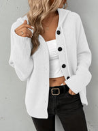 Women's Knitted Hooded Button Front Cardigan With Pocket