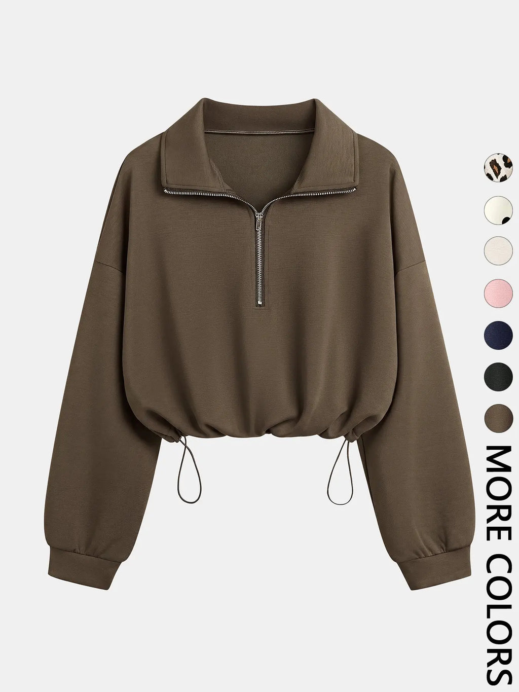 Women's Half-Zip Stand Collar Drawstring Adjustable Short Sweatshirt
