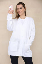 Women’s Long Sleeve Matching Button Open Front Aran Knit V-Neck Cardigan