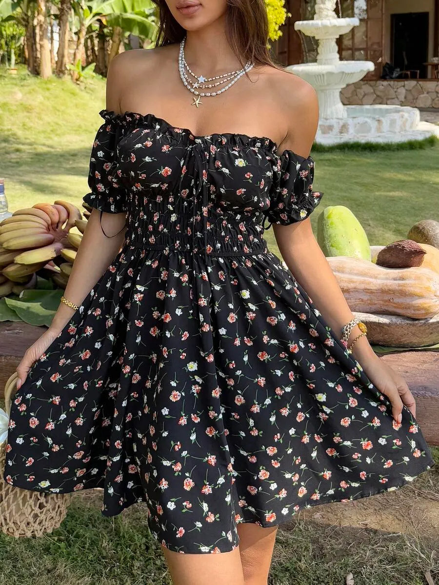 Women's Floral Print Off Shoulder Dress