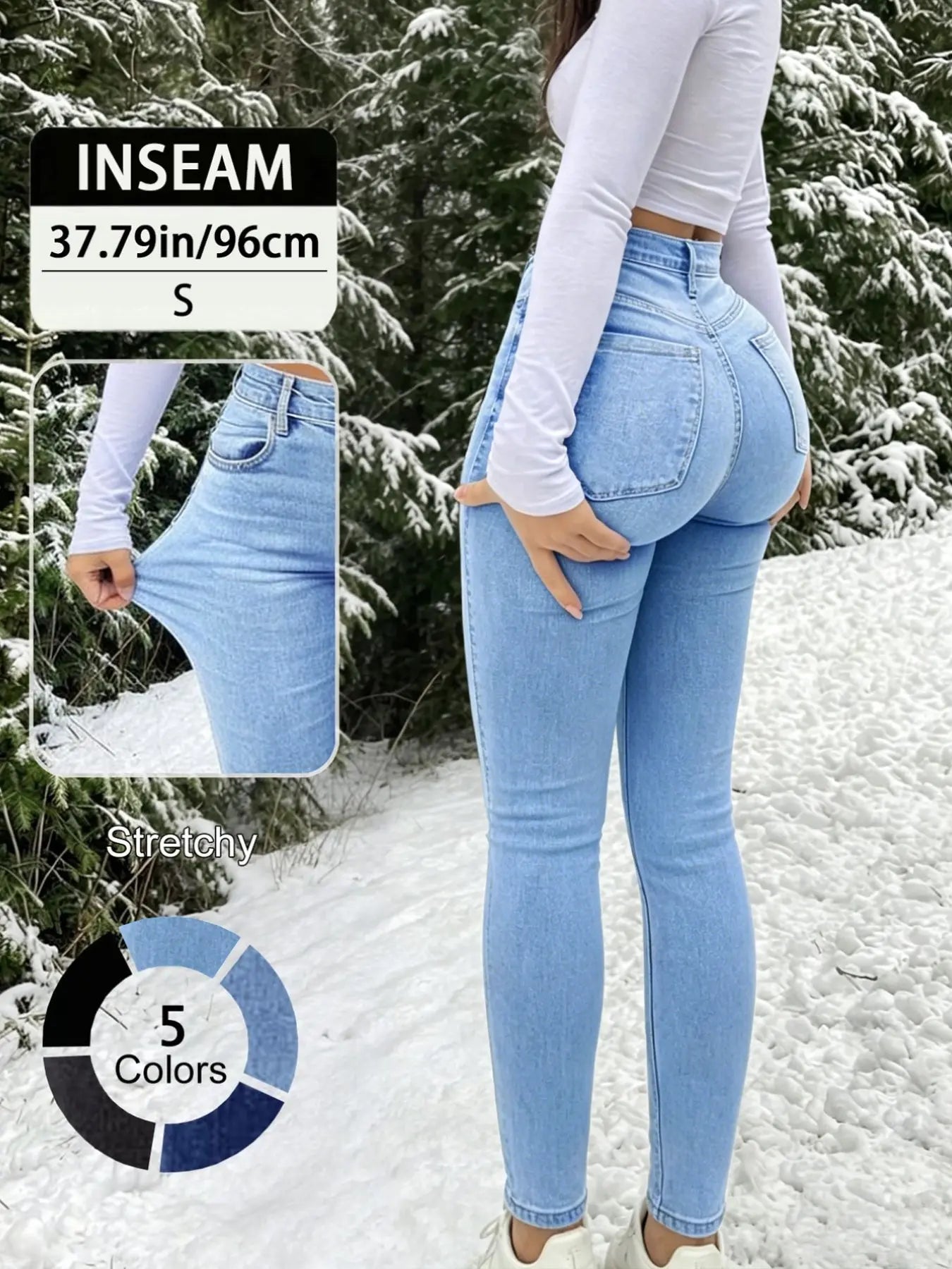 Slim-Fitting High Waisted Fitted Long Denim Jean Pants