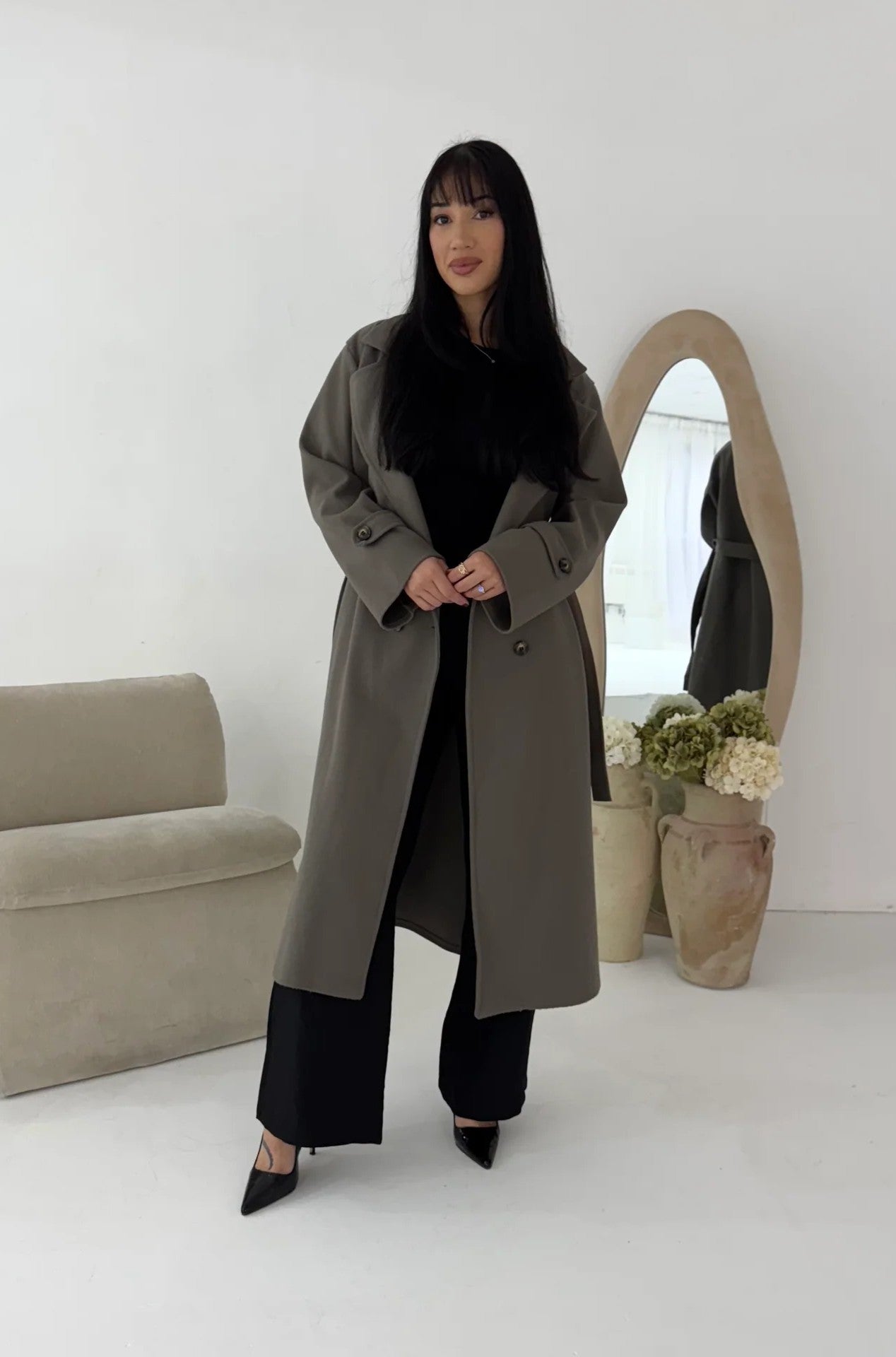 Womens Trench Belted Buttoned Coat