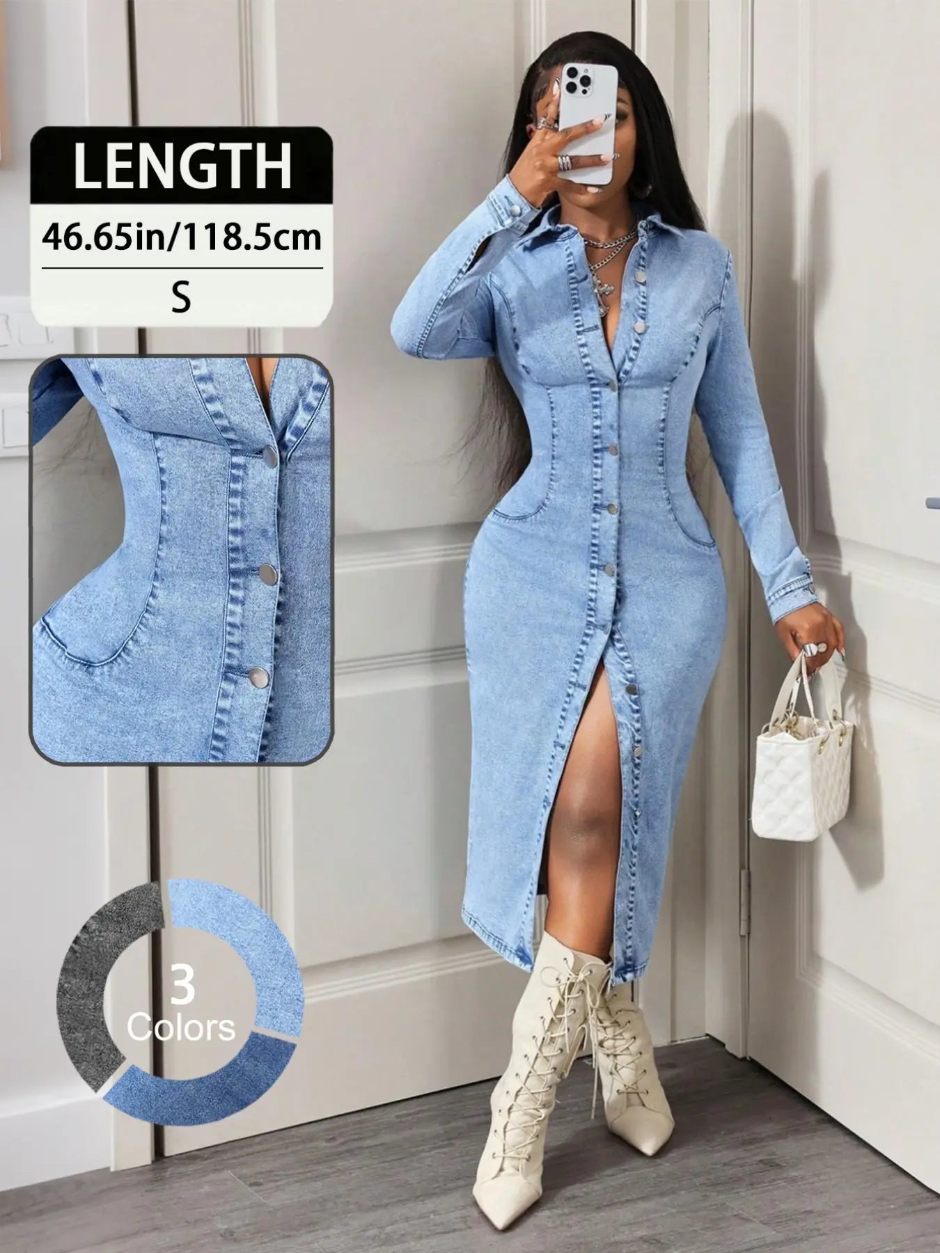 Slim-Fitting Long Sleeve Denim Dress
