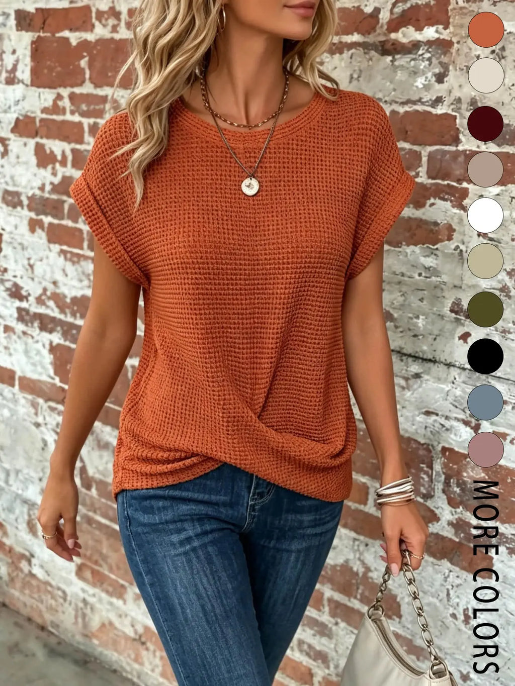 Women's fashionable casual loose round neck short sleeved top