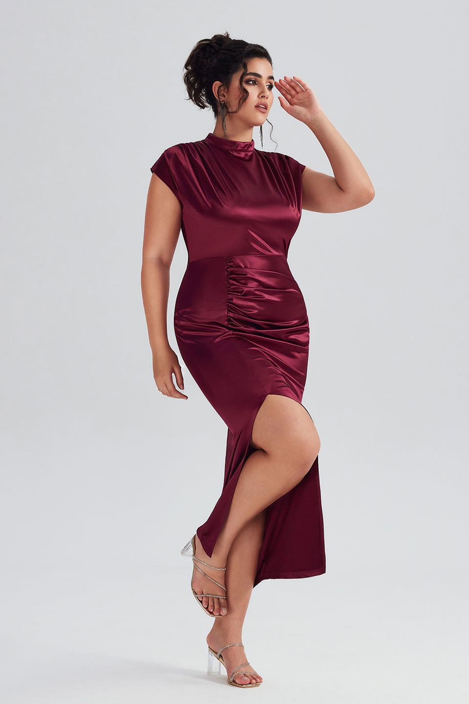 Plus Size Satin High-Waisted Green Maxi Dress