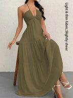Women's Plain Dress, Summer Clothes Women, Casual Sleeveless Backless Dress for Beach Holiday Vacation, Ladies Summer Clothes