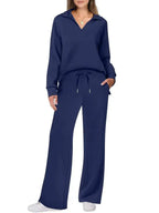 Women's Long Sleeve Drawstring Pants Set, Casual Fall Winter, Fashionable Pure Color Commuter Wear, Style