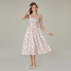 Women's Strappy Sleeveless Milkmaid Corset Flowy Midi Sundress