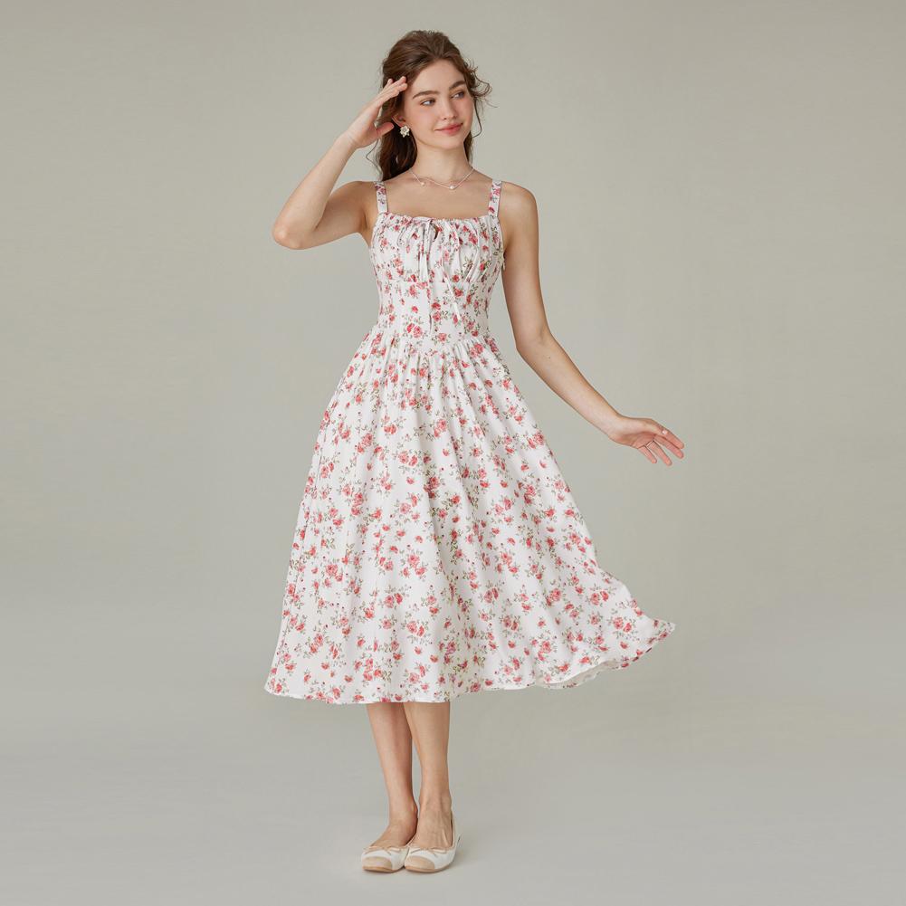 Women's Strappy Sleeveless Milkmaid Corset Flowy Midi Sundress