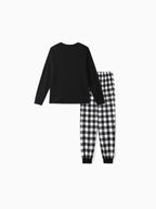 Christmas Family Matching Glow In The Dark Letters Print Long-sleeve Pajamas Sets with Christmas Socks Black+White