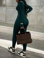 Women's Solid Zipper Jumpsuit, Casual Comfy Thumb Hole Long Sleeve Skinny Jumpsuit for Daily Wear, Ladies Clothes for All Seasons