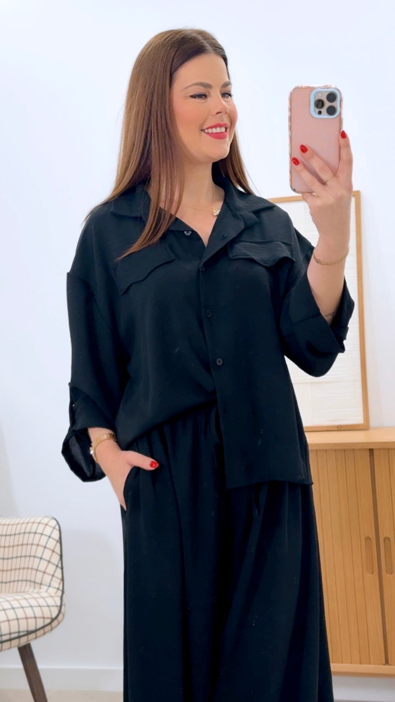 CONJUNTO CAMISA + PANTALÓN ANCHO LISO