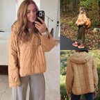 Women's Oversized Puffer Jacket Quilted Dolman Hoodies Pullover Long Sleeve Lightweight Warm Tops with Big Chest Pocket