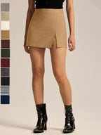 High Waist Slit Skort with Zipper, Stretchy Commuter Daily Wear, Versatile Elastic Skort, Women's Fashion Apparel