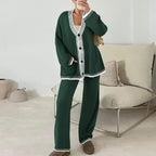 Women's 2 Piece Set Winter Knit Outfits Matching Loungewear Long Sleeve V Neck Cardigan Sweaters Wide Leg Pants Tracksuits