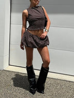 Women's Polka Dot Print Crop Tank Top & Skirt Two-piece Set