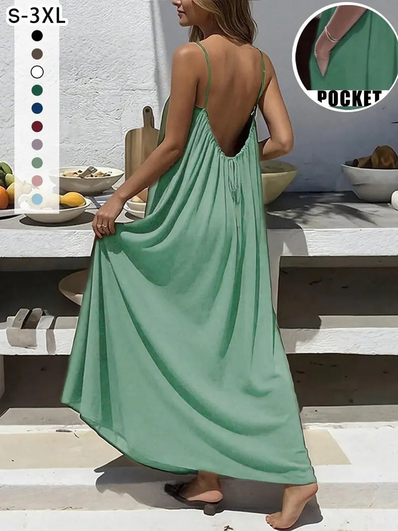 New Women's Backless Loose Fit Home Dress Sleepwear Dresses Loungewear Nightwear, Sleeveless Long Vestidos De Dormir, Womenswear, Multiple Colors & Sizes Available
