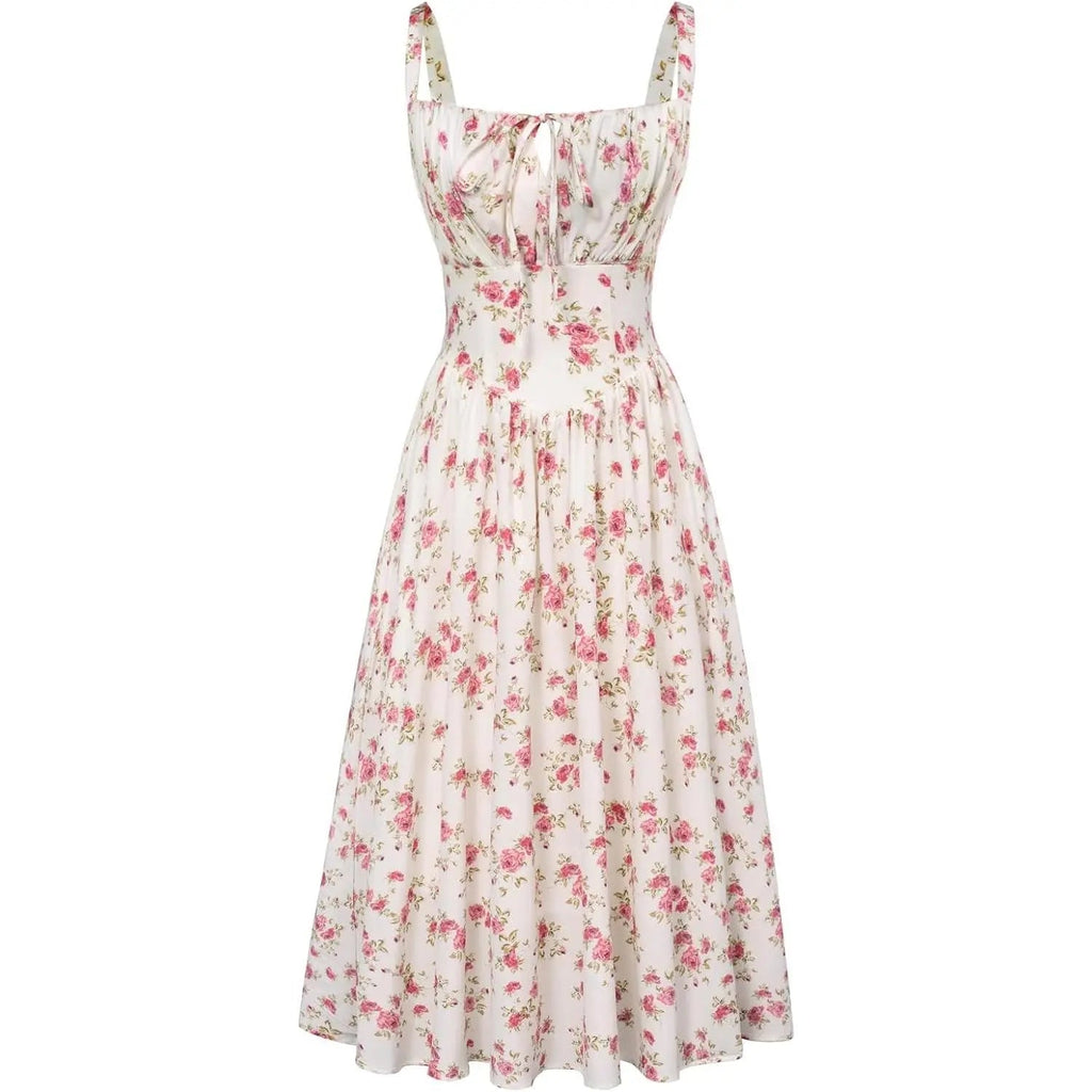 Women's Strappy Sleeveless Milkmaid Corset Flowy Midi Sundress
