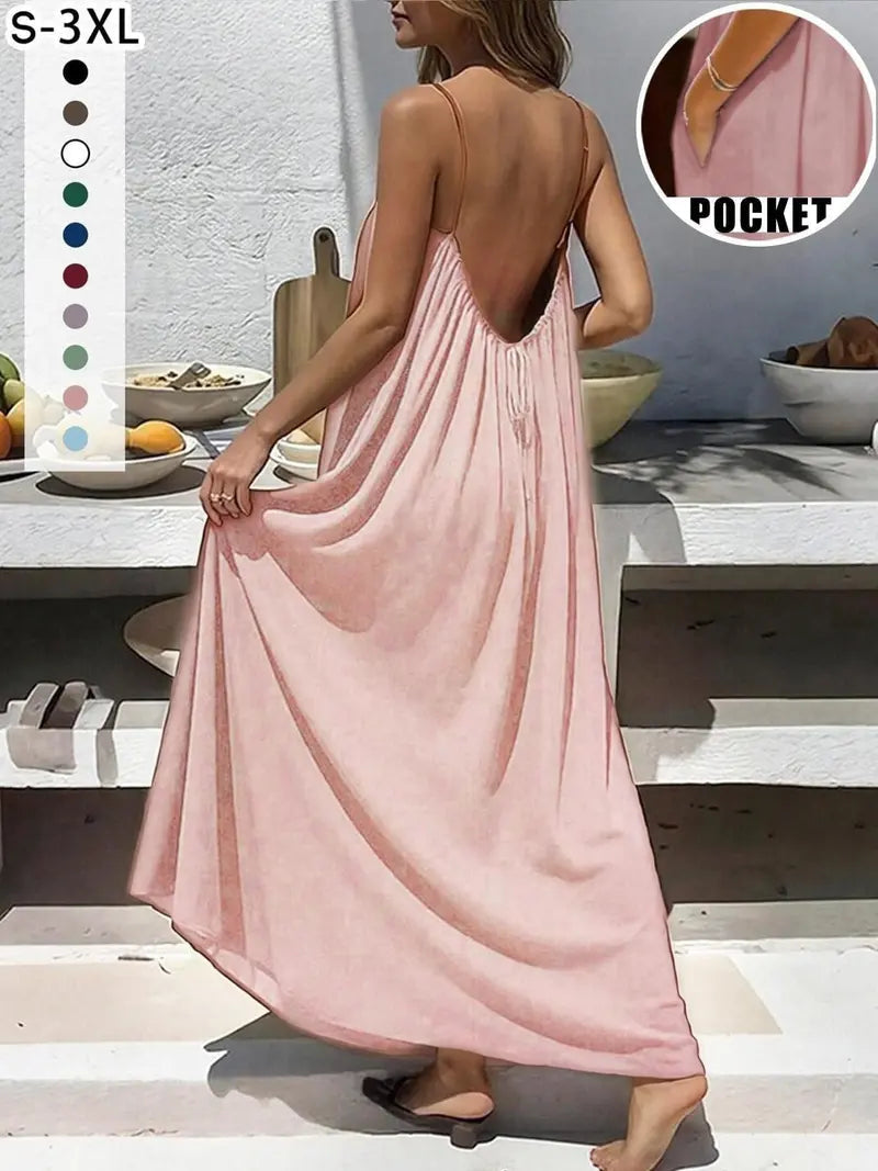 New Women's Backless Loose Fit Home Dress Sleepwear Dresses Loungewear Nightwear, Sleeveless Long Vestidos De Dormir, Womenswear, Multiple Colors & Sizes Available