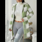 Women's  Plaid & Fluffy Trim Zip Front Hoodie Jacket, Ladies Casual In Fall/Winter