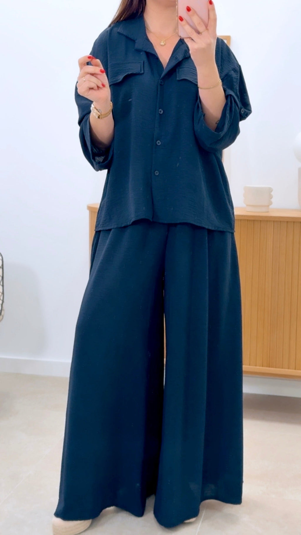 CONJUNTO CAMISA + PANTALÓN ANCHO LISO