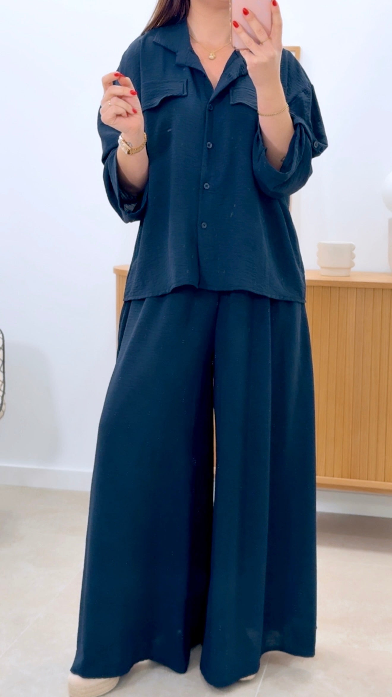 CONJUNTO CAMISA + PANTALÓN ANCHO LISO