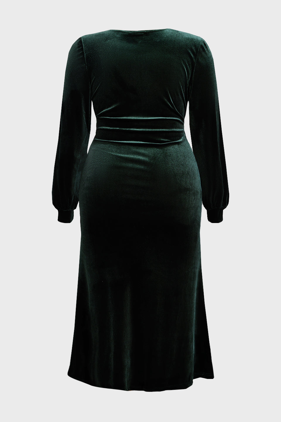 Curveins Plus Size V-Neck Long Sleeves Side Slit Bodycon Midi Dress