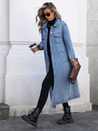 Women's Button Front Denim Coat, Elegant Casual Long Sleeve Denim Jacket for Spring & Fall, Women's Clothing for Daily Wear, Outerwear