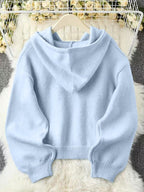 Long Sleeve Loose Knit Hoodie with Zipper Cardigan, Soft Comfortable Unique Design for Autumn & Winter Stylish Tops, Womenswear