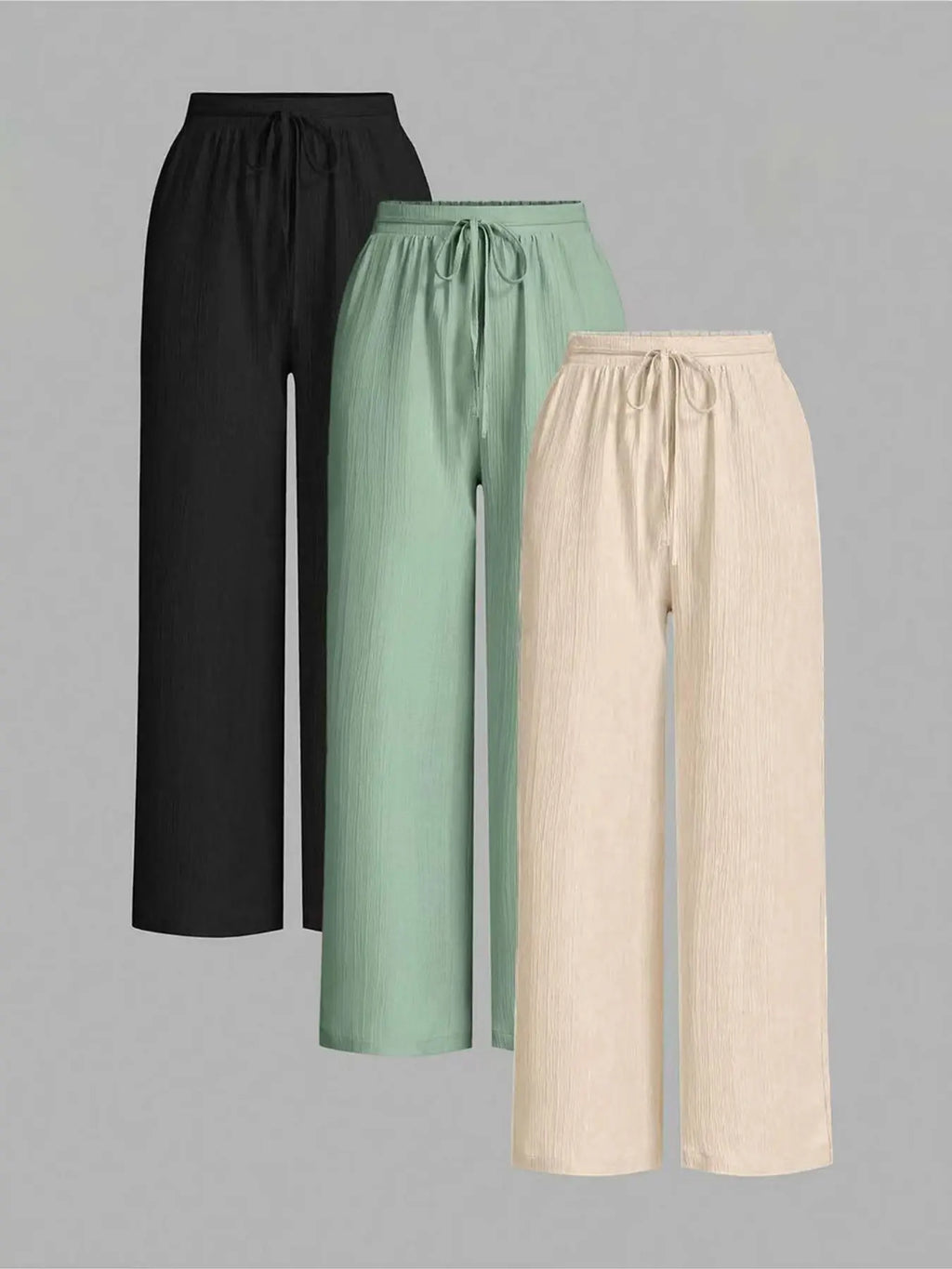 3-Piece Set: Women's Solid-Color Wide-Leg Pants