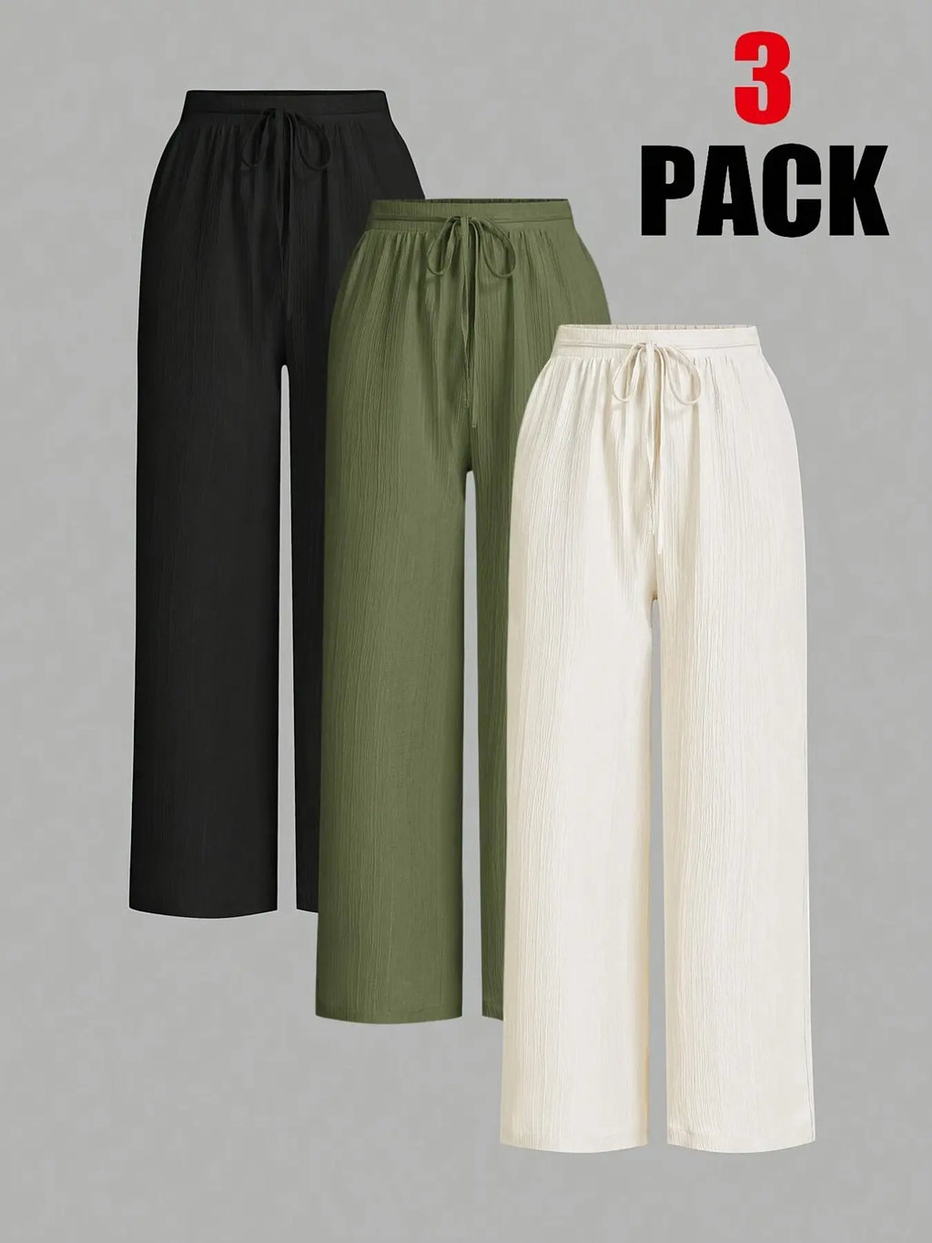 3-Piece Set: Women's Solid-Color Wide-Leg Pants