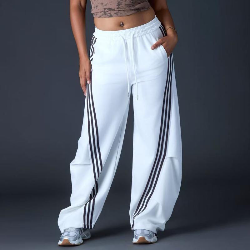 Loose Wide Leg Striped Track Pants Women's Casual Streetwear Joggers with Elastic Waistband & Side Pockets for Workout Clothes