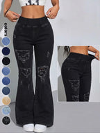 Y2K 2026 Women's Back Shirred Jeans,Mid-Rise Elasticity Waist Flared Jeans,With Pockets,Light Blue Washing Process,Women's Bell-Bottoms Wide-Leg Jeans,Waist - Cinching Design