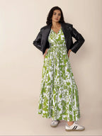 Women's Boho Floral Print Lantern Sleeve Dress, Fitted Waist Tie Design, Loose Fit Comfortable Casual Long Sleeve Dress for Fall Winter