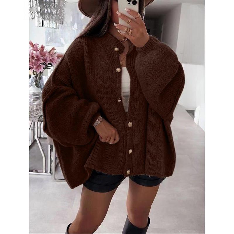 Women's Solid Color Button Cable Knit Cardigan Long Sleeve Open Front Outerwear for Fall and Winter Daily Wear