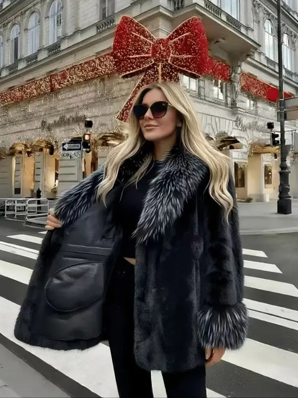 Women's Winter Fashion Faux Fur Coat, Vintage Loose Fit Long Sleeve Jacket, Large Fur Collar, Daily Wear Outerwear