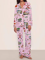 [Christmas Pajamas]Women's Christmas Pajama Set, Elegant Long Sleeve Top & Pants, Comfortable Home Wear, Fall Winter, Cute Holiday Gift Idea,christmas movie,Pajama Day,Pajama Party,christmas Vacation,EIF,Clark Christmas, Loungewear