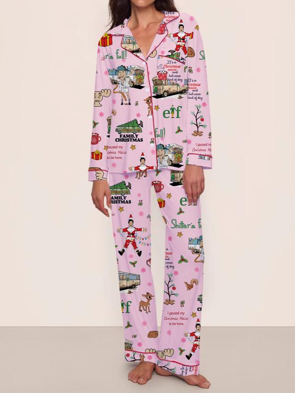[Christmas Pajamas]Women's Christmas Pajama Set, Elegant Long Sleeve Top & Pants, Comfortable Home Wear, Fall Winter, Cute Holiday Gift Idea,christmas movie,Pajama Day,Pajama Party,christmas Vacation,EIF,Clark Christmas, Loungewear
