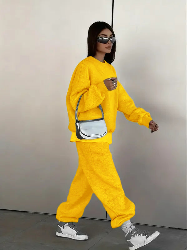 Women's Two-Piece Set Round Neck Sweatshirt and Loose Jogger Pants, Street Hip-Hop Casual Sporty, Fall & Winter Fashion