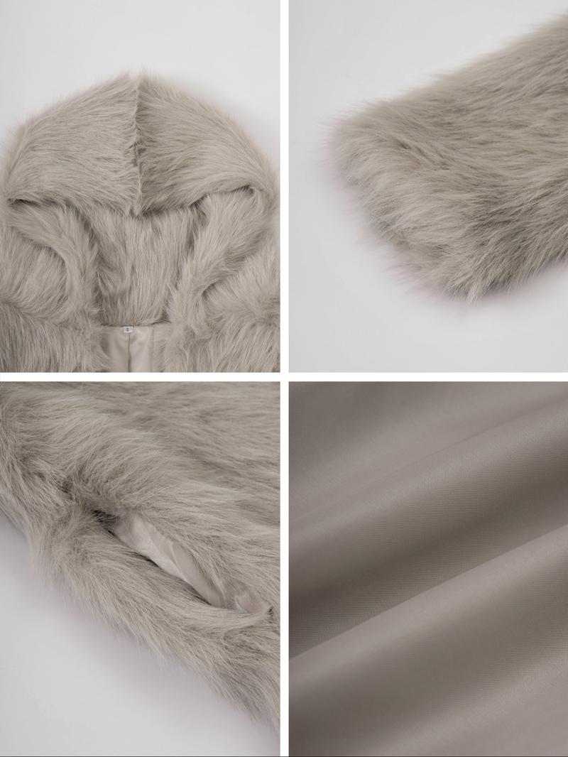 Women's Casual Faux Fur Hooded Jacket Short Style Fall & Winter Wear Moderate Fabric Thickness Fitted Design Coffee Brown Basic Outerwear Coats