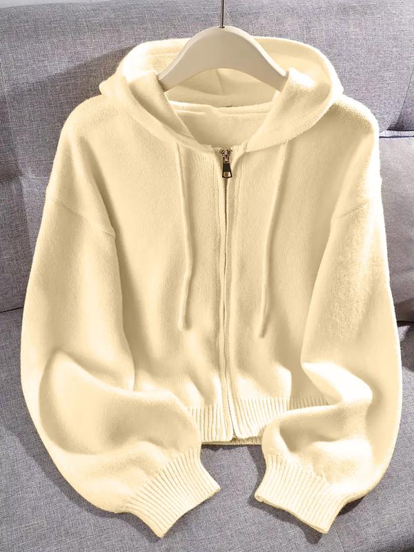 Long Sleeve Loose Knit Hoodie with Zipper Cardigan, Soft Comfortable Unique Design for Autumn & Winter Stylish Tops, Womenswear