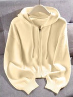 Long Sleeve Loose Knit Hoodie with Zipper Cardigan, Soft Comfortable Unique Design for Autumn & Winter Stylish Tops, Womenswear