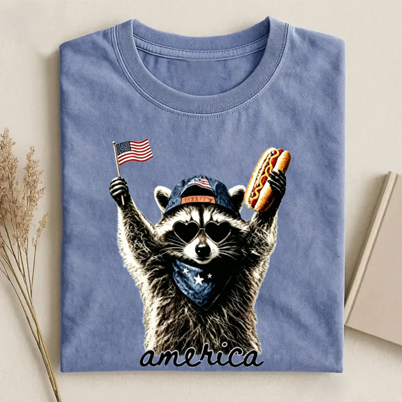 Feral & Free Racoon 4th of July T-shirt