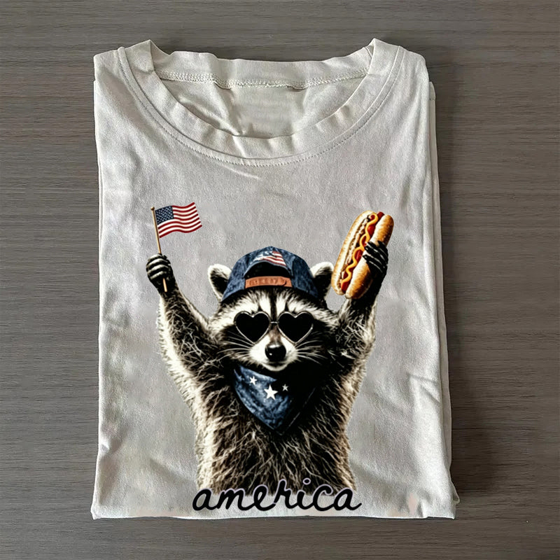 Feral & Free Racoon 4th of July T-shirt