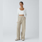 High Waisted Side Pocket Straight Leg Mop Corduroy Casual Pants