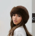 Elegant women's winter hat, thick and warm plush Mongolian hat with ear protection, elastic fit & soft faux fur trim, lightweight warmth for cold weather, outdoor activities.