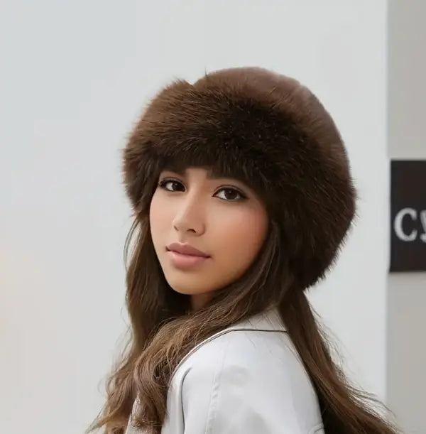 Elegant women's winter hat, thick and warm plush Mongolian hat with ear protection, elastic fit & soft faux fur trim, lightweight warmth for cold weather, outdoor activities.