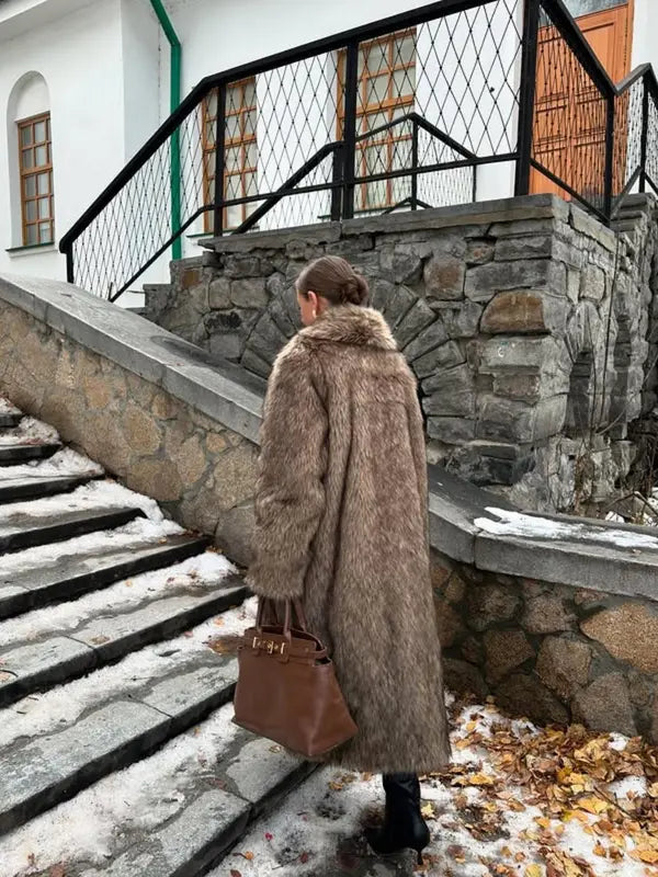 Women's Solid Color Open Front Faux Fur Coat, Elegant Long Sleeve Waterfall Collar Outerwear for Fall & Winter, Women's Clothing for Daily Wear,  Clothing for Women